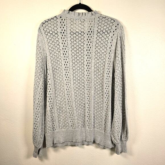 Sundance Pointelle Sweater Women's XL Gray Pink Speckle Balloon Sleeve Feminine - Picture 2 of 8